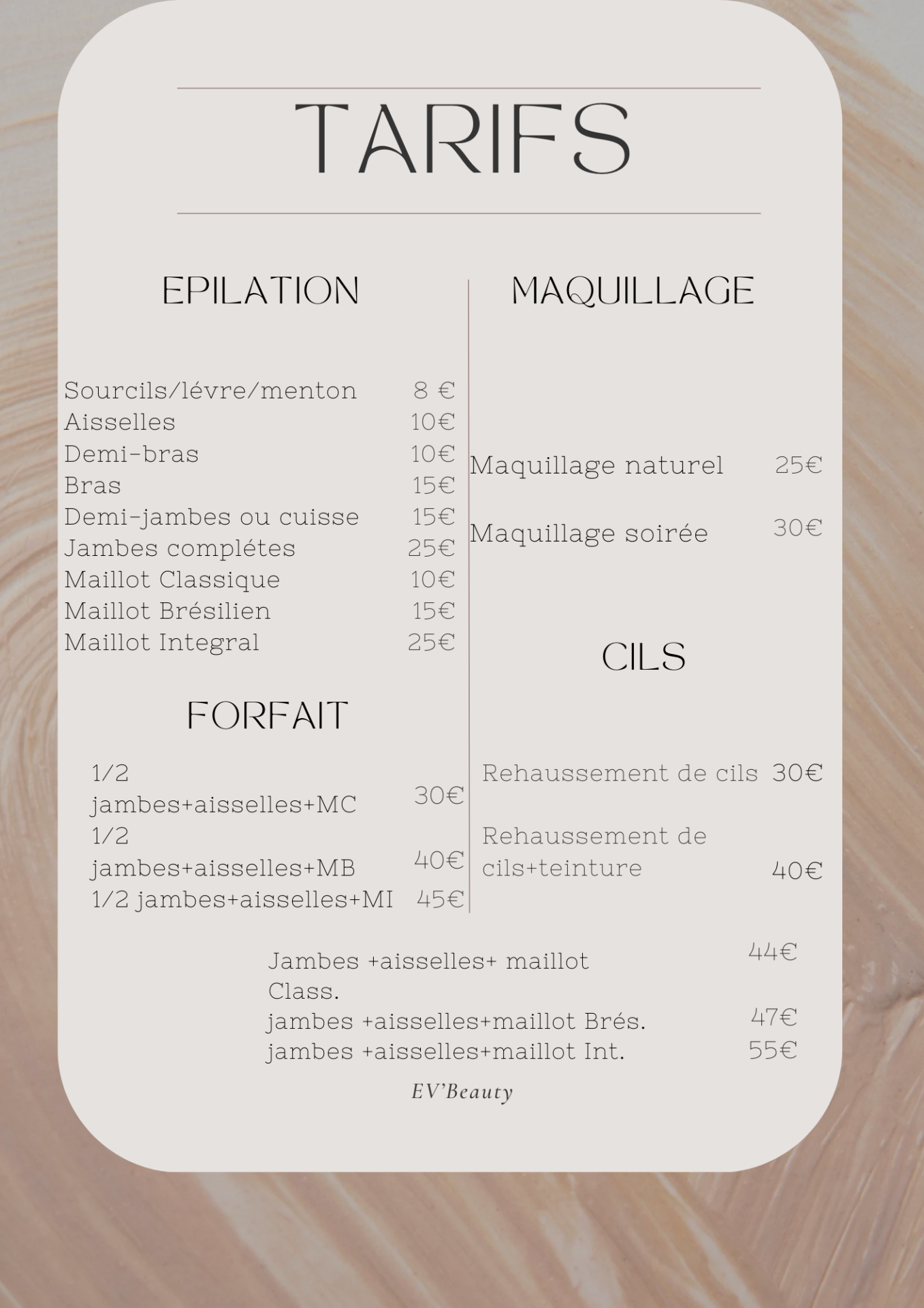 Tarif esthetique